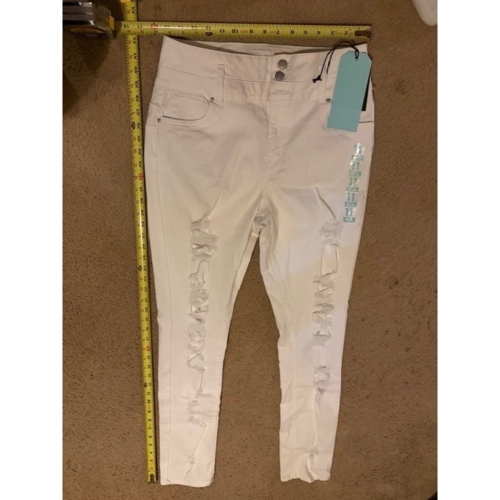 Refuge Ibiza White Distressed High Rise Stacked Skinny Jean Womens 11 NWT T02-31